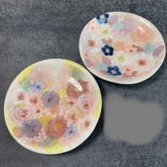 野村晃子】未使用フラワープレート2枚ねこの箸置き2個 4点セット