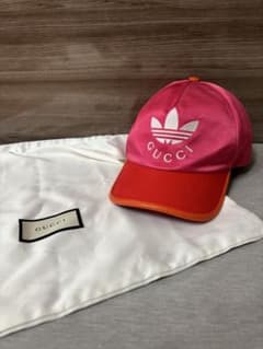 未使用タグ付き✨　グッチ　アディダス　コラボ　ベースボールキャップ　ピンク GUCCI adidas ベースボールキャップ ピンク - メルカリ