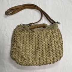 【2WAY】クロシェ メッシュ編みニットバッグ ショルダーバッグ ベージュのサムネイル