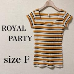 ◆美品◆ROYAL PARTY ボーダー ハートネック リブ半袖 Fのサムネイル