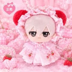 ぬい服】ちびぐるみ 着せ替え服 いちご柄 猫耳 天使の羽フリル ヘッド
