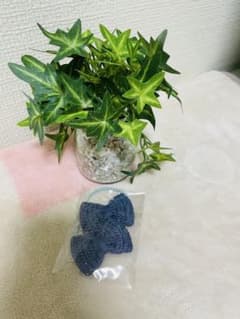 ダークブルー かぎ針編みリボンヘアゴム 2個セットのサムネイル
