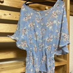花柄半袖チュニック 青のサムネイル