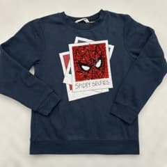 H&M Marvel Spider-Man Sweatshirt, Size 140, Navy, Sequined, Long Sleeve