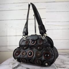 美品】JAMIN PUECH☆ウッドモチーフ がま口 レザー ショルダーバッグ