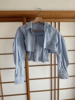 MOUSSY クロップドシャツ 青白ストライプのサムネイル