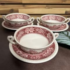 3セット ビレロイ&ボッホ スープカップ ソーサー付 花 赤 Rusticana