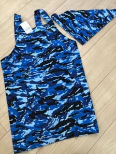 青系迷彩エプロンとキャップセット　未使用品　タグ付きのサムネイル