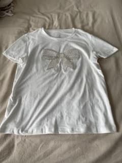 SHEIN ビッグリボン ビーズ刺繍Tシャツ ホワイト Sサイズのサムネイル