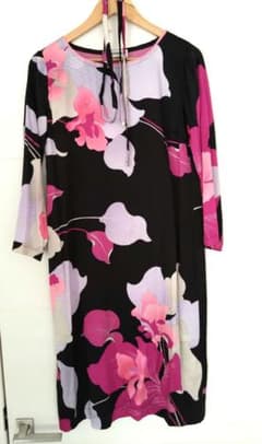 レオナール シルク混 花柄 レース カシュクール 長袖 ワンピース L