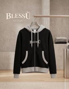 BLESSÜ カラーブロックジップアップパーカー S ブラック - メルカリ