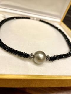 黒蝶14mm真珠 ネックレス タヒチパール ブラックスピネル フォーマル 