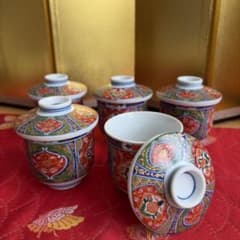 有田焼　南山窯　蓋付き碗揃　5客セット　茶碗蒸し器　小丼　金彩古伊万里　和食器 未使用品】有田焼 南山窯 金彩古伊万里 蒸し椀揃5客 茶碗蒸し器 蓋付き