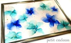 原画　フレーム付　アルコールインクアート　Blue　Flowerインテリアのサムネイル