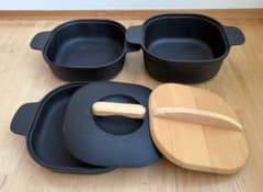 南部鉄器 ふたり鍋 3枚セット 木蓋 木曽サワラ材付 南部鉄器 ふたり鍋 3枚セット 木蓋 木曽サワラ材付 - メルカリ