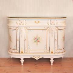 サイドボード 姫系アイボリー ローズ柄 白家具 収納 ロココ 630-453 サイドボード 姫系アイボリー ローズ柄 白家具 収納 ロココ 630-453