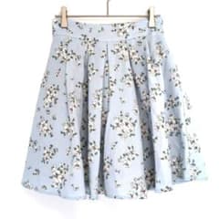 【コルザ】スカーチョ　ウエストゴム　花柄　フラワー　水色　Lサイズ　スカンツ