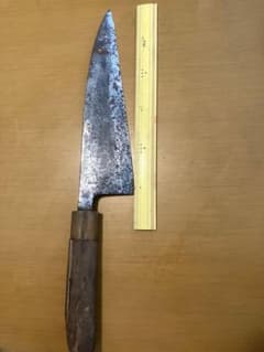 名門】正本総本店 包丁 刃渡り約27cm 銘入り 炭素鋼 レストア・練習用