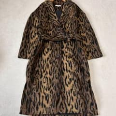 希少 Y2K レオパード 柄 ロングベルテッドコートmoussy 豹柄 マウジー