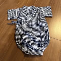 バースデイコトリギンガムチェックロンパース甚平70サイズ男の子ベビー