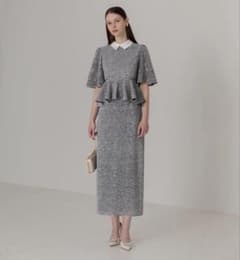 【Leja】 ペプラムスパンコールグリッターIラインワンピースドレスのサムネイル