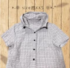 レディース 半袖 シャツ チェック柄 パーカー ピンクベージュ サイズ感XXS