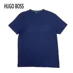 HUGO BOSS Tシャツ 半袖 センター ロゴ プリント ネイビー M
