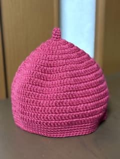 【手編み】ピンクのニット帽 直径約20cmのサムネイル