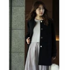 JUSGLITTY ノーカラーAラインコート 1ネイビー JUSGLITTY ノーカラーAラインコート 1ネイビー - メルカリ