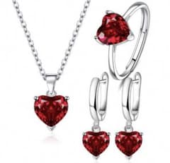 Brand new necklace, earrings, ring, red sterling silver (925) pendant jewelry set.
