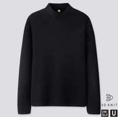 UNIQLO U 3Dプレミアムラムモックネックセーター 黒のサムネイル