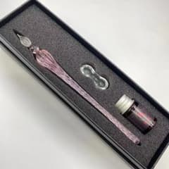 新品 ガラスペン 万年筆 インク付き ペンホルダー付 3点セット 透明 ピンクのサムネイル