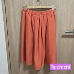 オレンジ フレアスカート ひざ丈 ゴムウエストのサムネイル