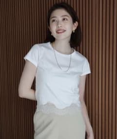 anuans】 シルクタッチコットンレーストリムコンパクトTシャツ - メルカリ