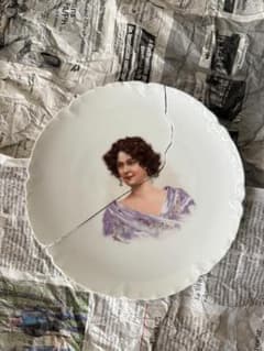 [For Kintsugi (Japanese art of repairing broken pottery with gold)] French Vintage Haviland 19cm Plate with Female Painting