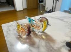 色ガラス製 おしどり置物 美術工芸品 美しい芸術作品のサムネイル