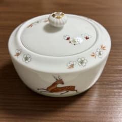 深川製磁 鹿 梅 桜 蓋物 シュガーポット ボンボニエール 小物入れ 金彩