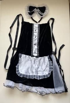 メイド服 エプロン黒と白　リボンヘアバンド付きのサムネイル