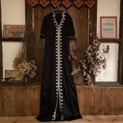＊70's vintage・BLACK&SILVER刺繍ベルスリーブワンピースのサムネイル