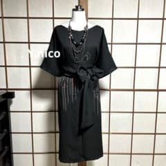 LL 着物リメイク 正絹塩瀬黒 樹木柄 シンプルゆったりワンピース LL 着物リメイク 正絹塩瀬黒 樹木柄 シンプルゆったりワンピース