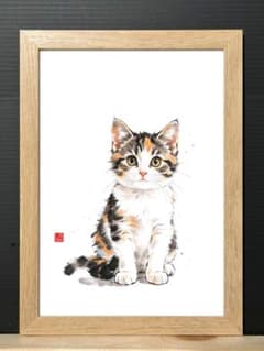 まっすぐな瞳の三毛猫』|三毛猫・かわいい猫|A5水墨画 宣紙額装 - メルカリ
