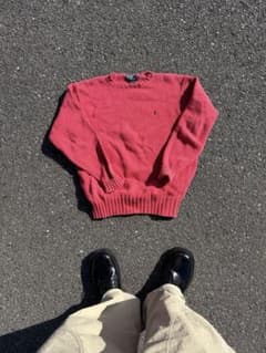 【希少カラー】90s ポロラルフローレン コットンニット 刺繍ロゴ L 褪せ感のサムネイル