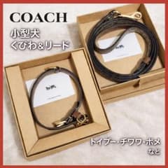 COACH小型犬首輪リードセットS箱付シグネチャー柄型番F26175/76美品 COACH小型犬首輪リードセットS箱付シグネチャー柄型番F26175/76美品