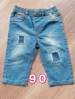 ダメージ加工 デニム ハーフパンツ 90cmのサムネイル