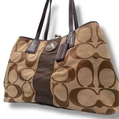 美品 COACH トートバッグ シグネチャー キャンバス ブラウン F13533