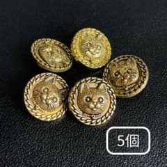 5 Cat Buttons, Handmade, Gold, Decorative Buttons, Antique Style