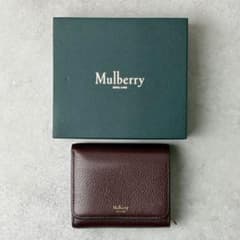 美品Mulberry 二つ折り財布 バーガンディ レザー コンパクト 箱付き