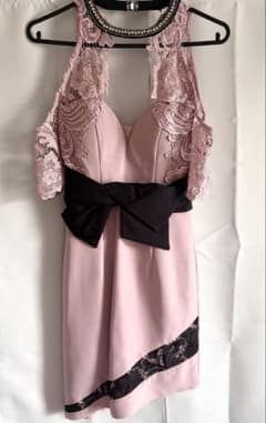 ROBE de FLEURS ビジューネック レース切り替え ドレス ピンクのサムネイル