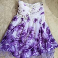 美品！キャバミニドレス☆ホワイトパープル花柄のサムネイル
