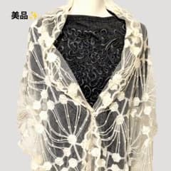上品レースショール 大判 花柄 アイボリー 結婚式 羽織 美品✨️のサムネイル
